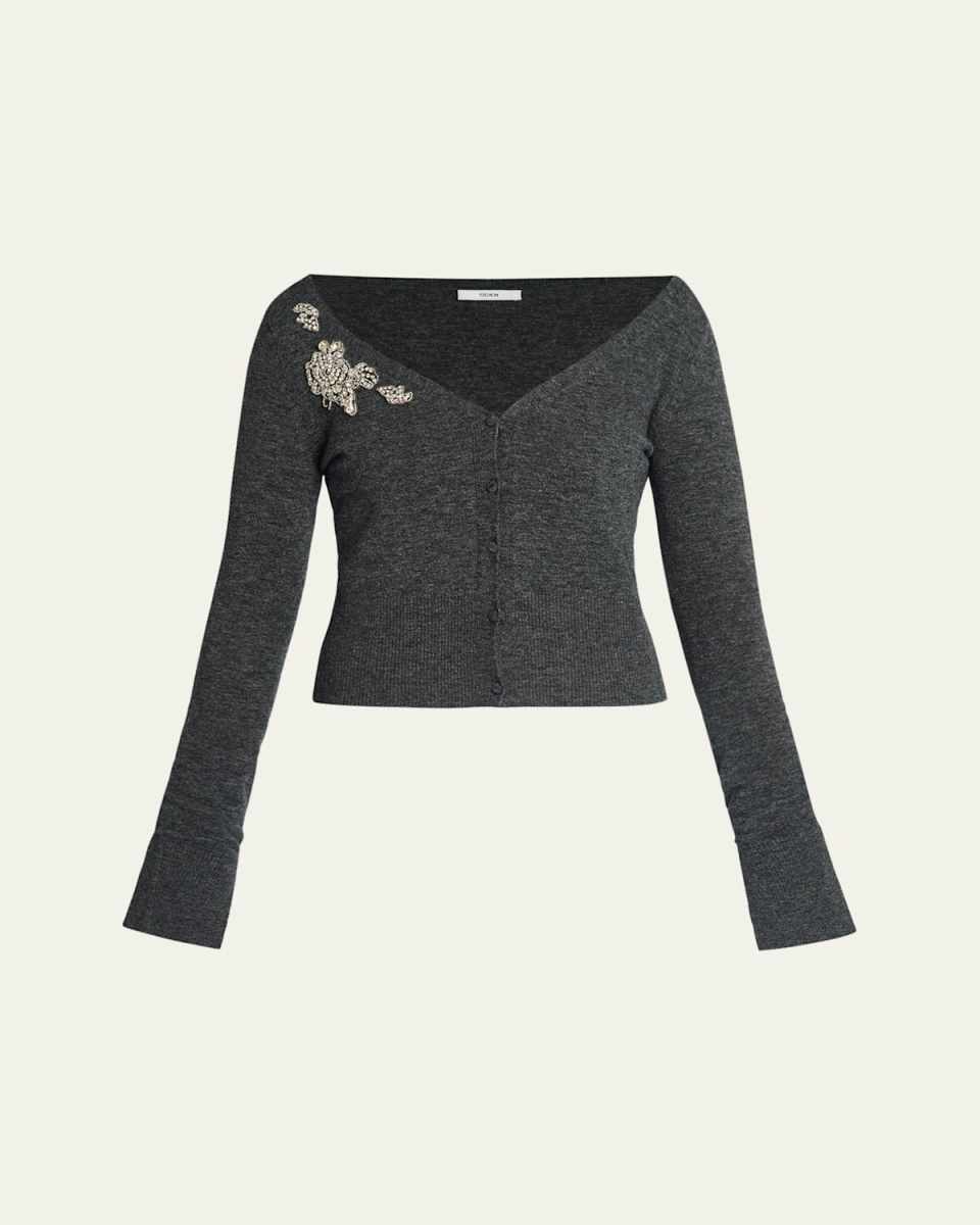 Embellished Cropped V-Neck Cardigan